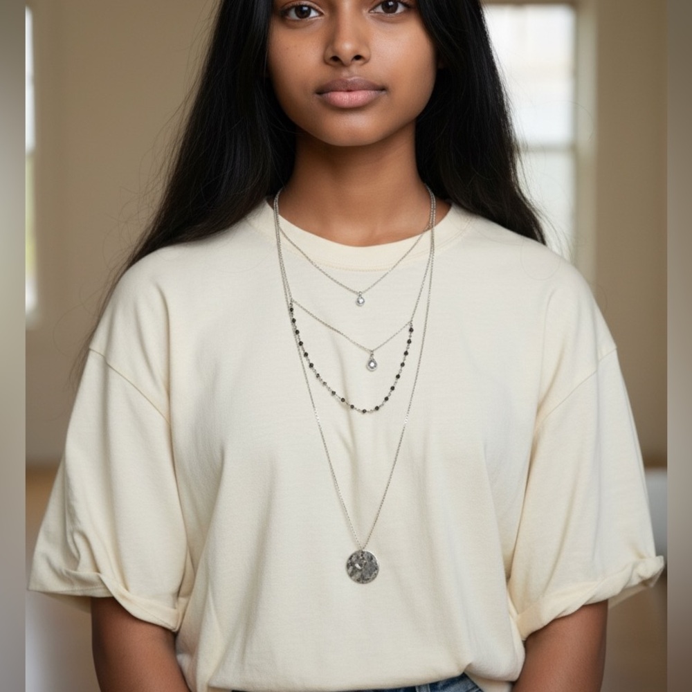 NWT Serefina Anthropologie triple layer hammered coin Crystal Necklace